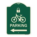 Signmission Parking W/ Lock Cycle & Left ArrowHeavy-Gauge Aluminum Architectural Sign, 24" x 18", G-1824-23474 A-DES-G-1824-23474